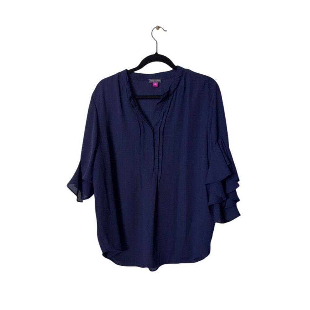 Vince Camuto Womens Navy Ruffle Sleeve Blouse XL